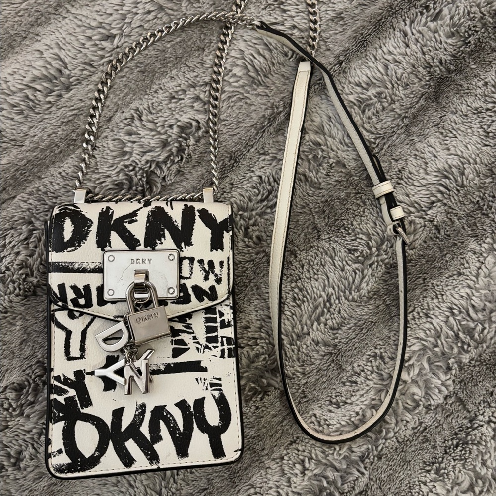 DKNY Black and White graffiti Elissa crossbody